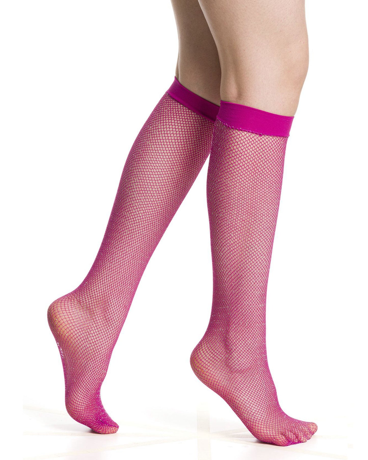 Trasparenze Air Gambaletto - Pink classic micro fishnet fashion knee-highs with sparkly silver lamé throughout and plain elasticated comfort cuff.
