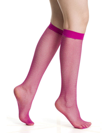 Trasparenze Air Gambaletto - Pink classic micro fishnet fashion knee-highs with sparkly silver lamé throughout and plain elasticated comfort cuff.