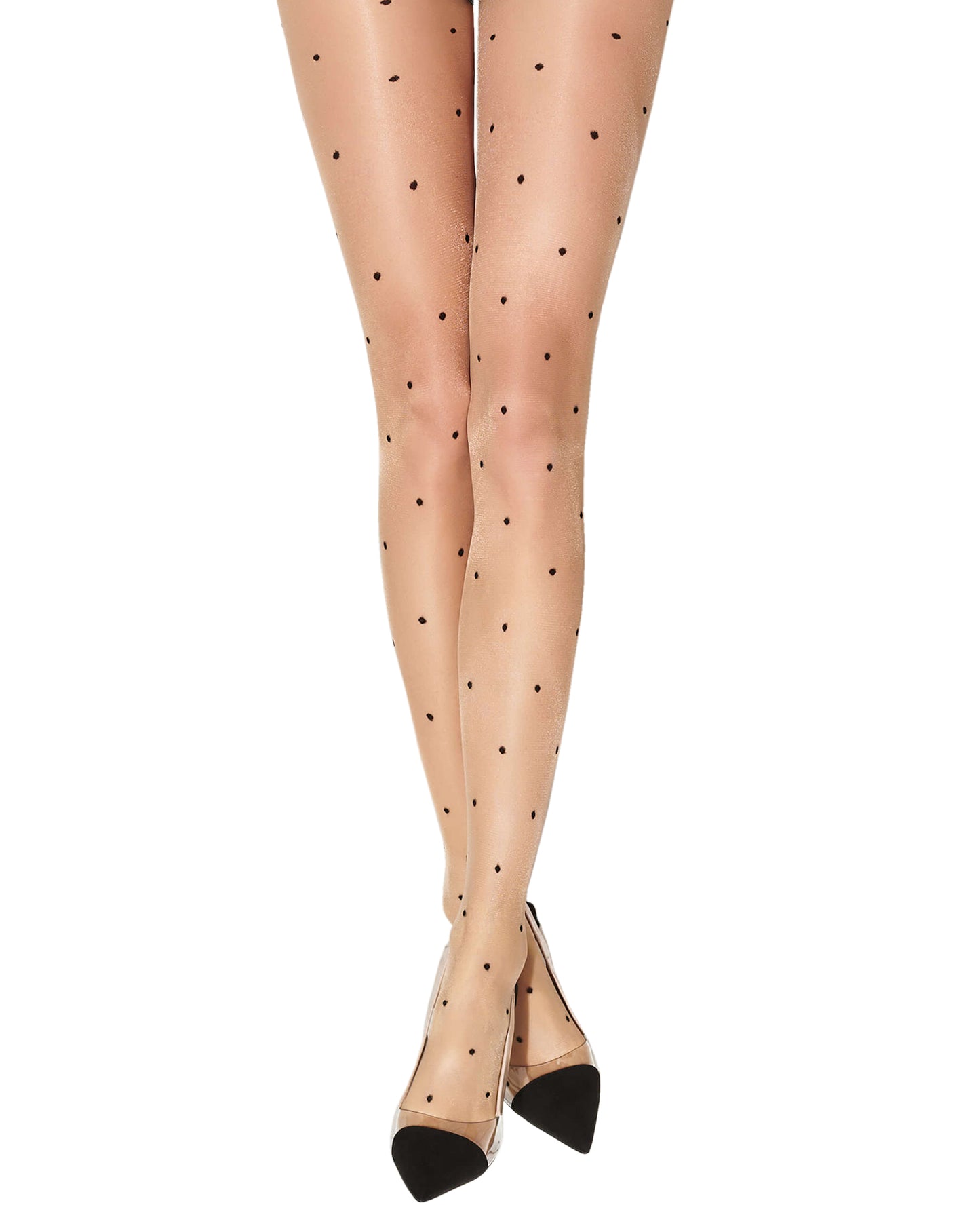 Trasparenze Anguria Tight - Sheer light tan (cosmetic) tights with black all over polka dot spot pattern
