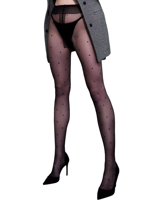 Trasparenze Anguria Tights - Sheer black tights with black all over polka dot spot pattern