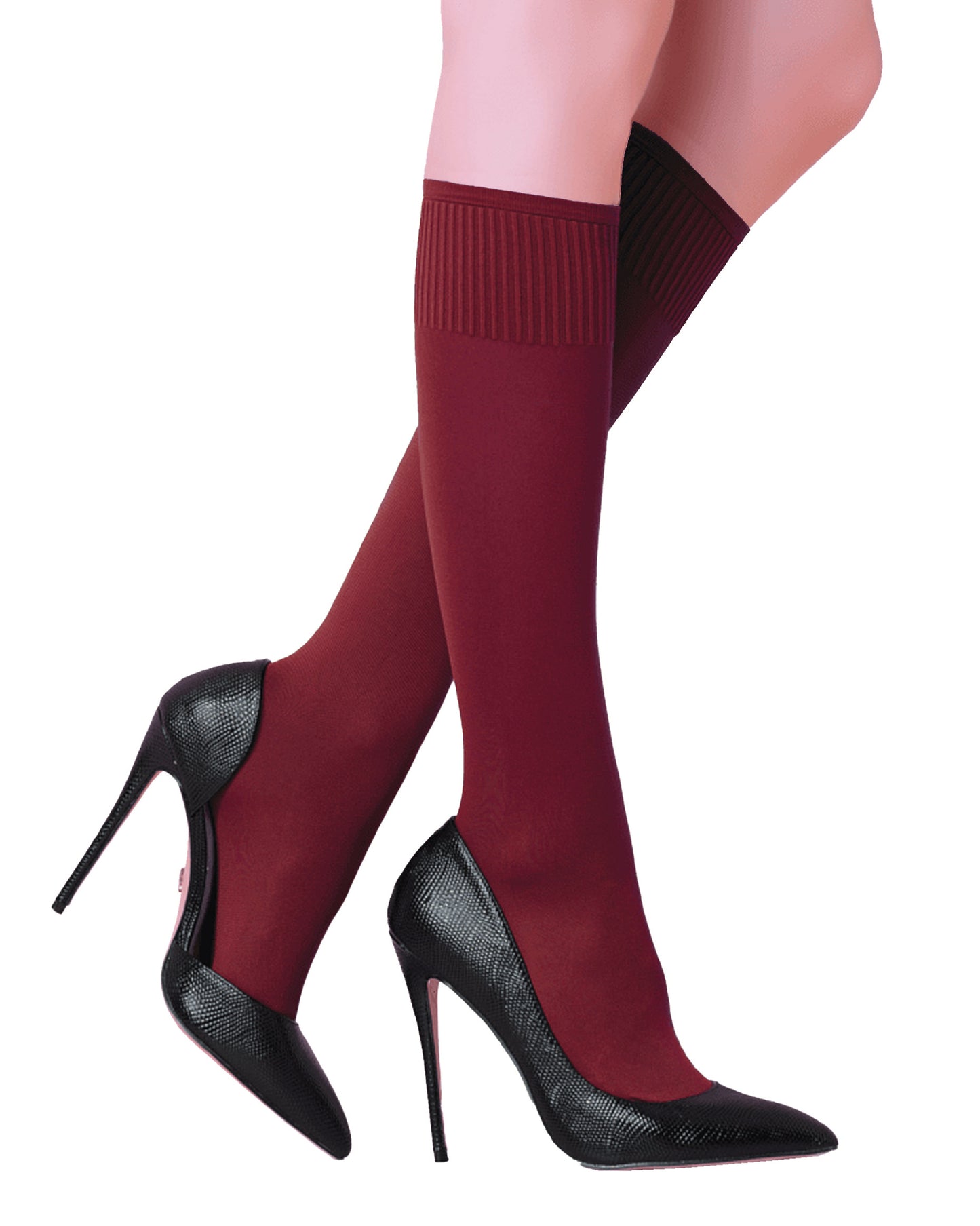 Trasparenze Cinzia Gambaletto - Maroon bordo matte opaque knee-high socks with deep comfort cuffs.