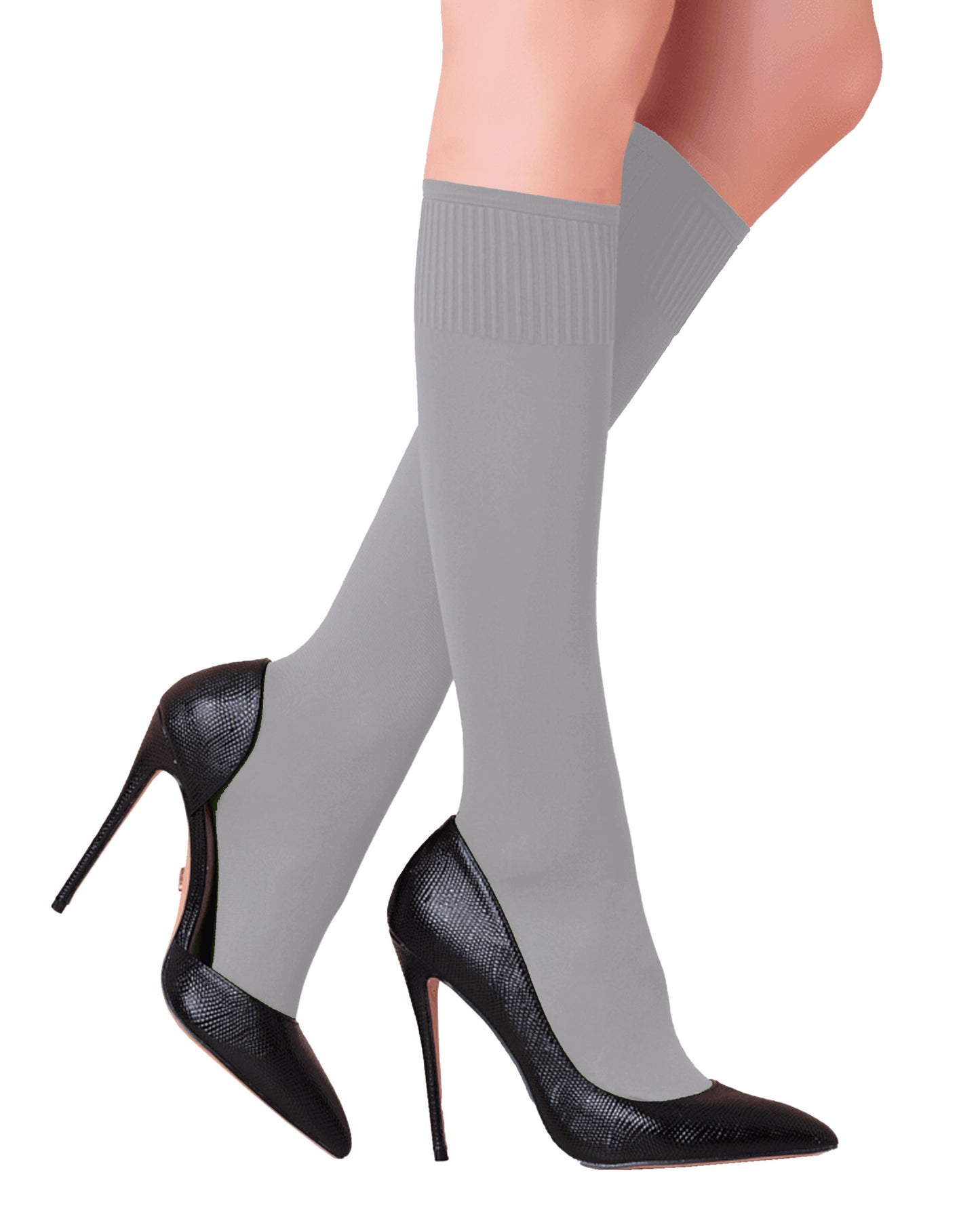 Trasparenze Cinzia Gambaletto - Light pale pietra grey matte opaque knee-high socks with deep comfort cuffs.