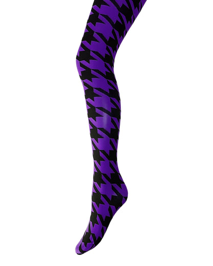 Trasparenze Copernicus Collant - Purple opaque fashion tights with a bold and large black houndstooth pattern 
