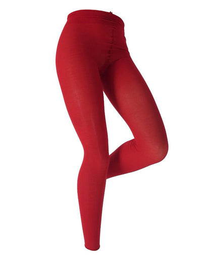 Trasparenze Erica Leggings - Soft red opaque cotton knitted footless tights, no cuff roll edge cuff, flat seams and gusset.