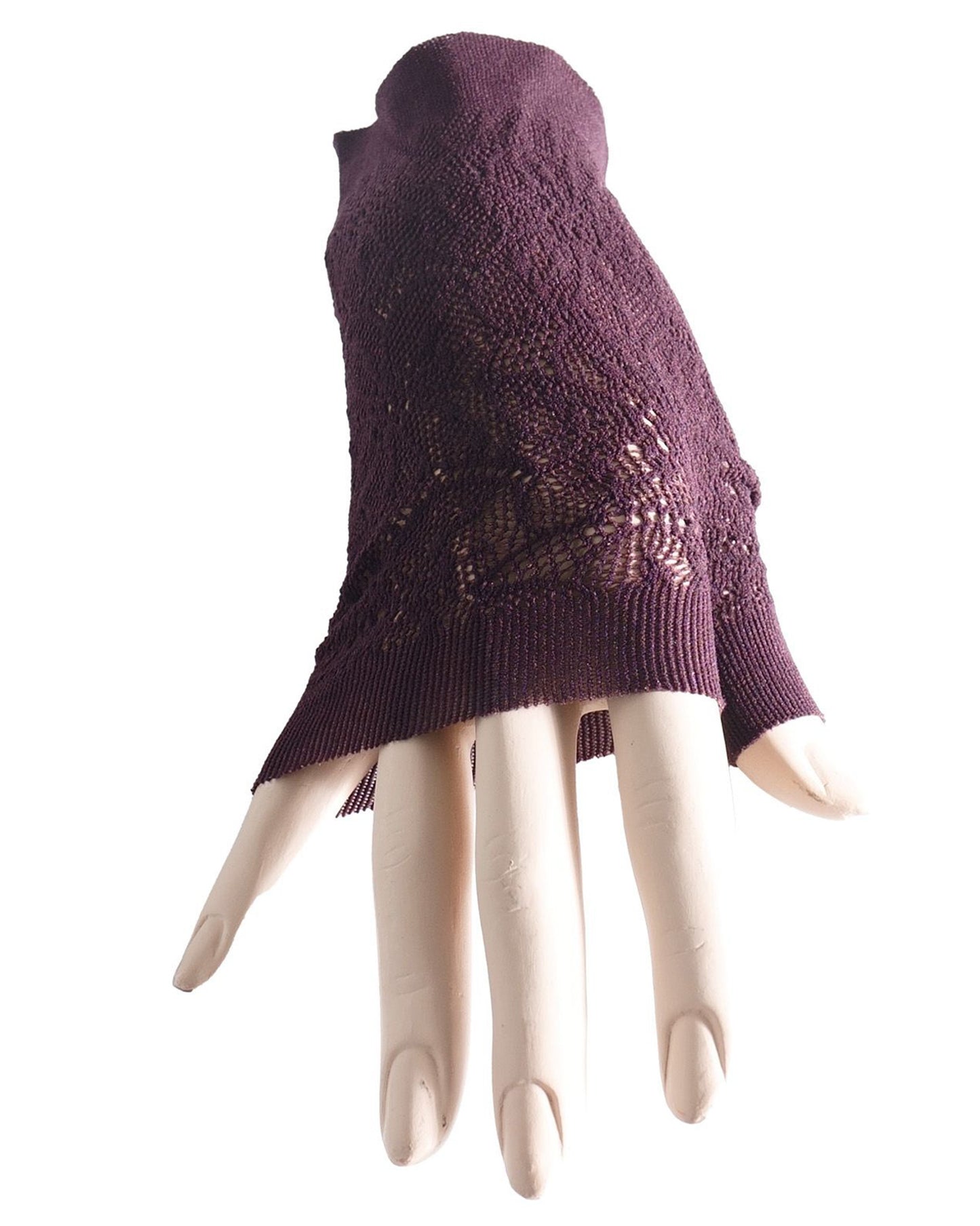 Trasparenze Hail Gloves - Burgundy openwork floral lace fingerless wrist length gloves.