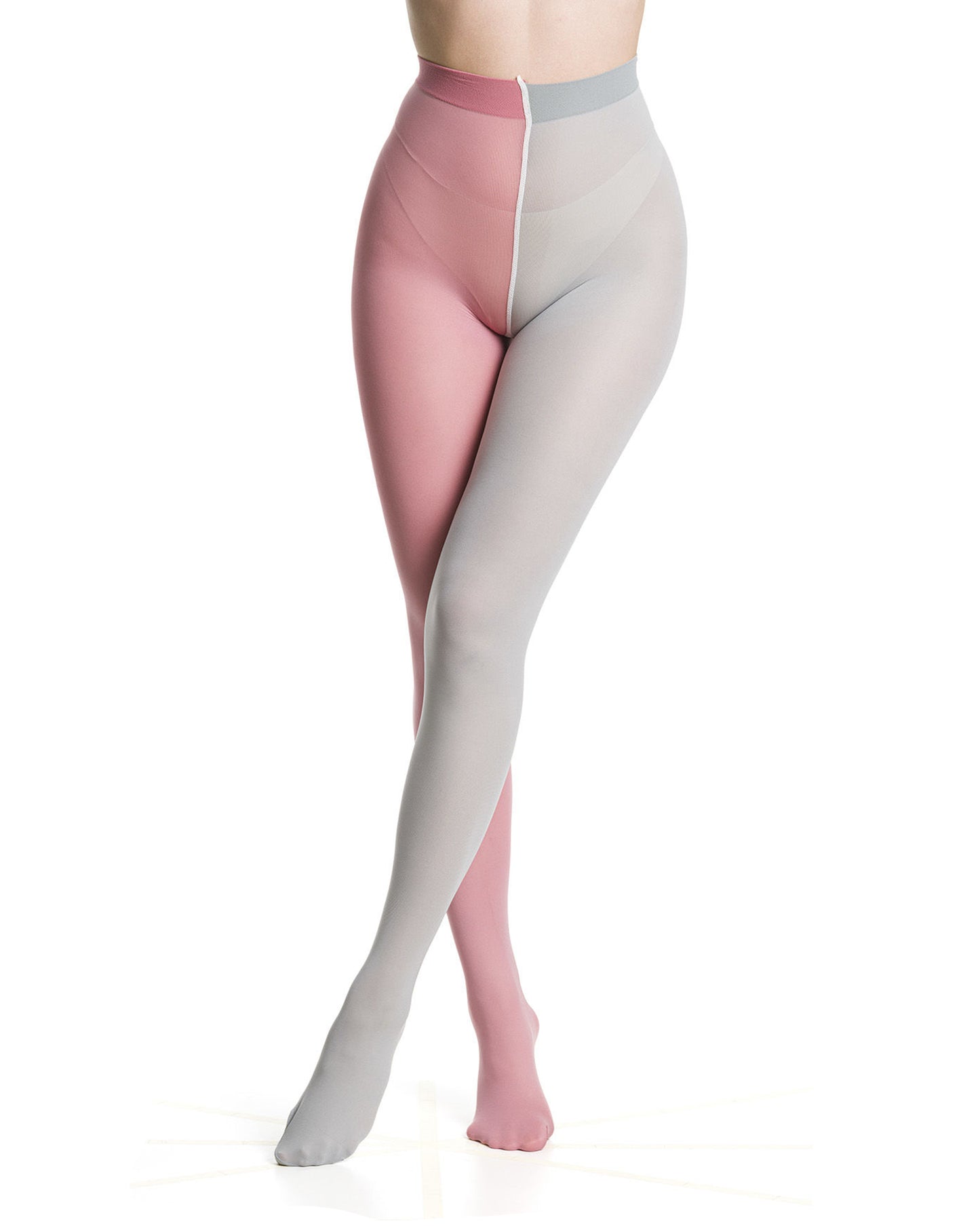 Trasparenze Storm Collant - Soft opaque fashion tights with one leg dusty pink and the other leg pale light grey.