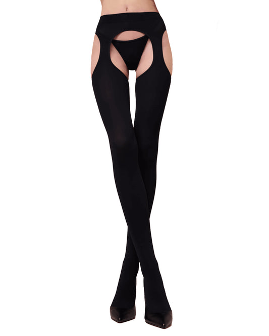 Trasparenze Strip Cortina - Ultra opaque matte cut out crotchless tights with built-in garter, flat seam and invisible toe.