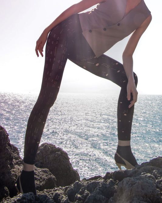 Trasparenze Sirius Leggings - Black knitted footless tights with a distressed pattern of open holes and ladders, high waist and plain cuff.