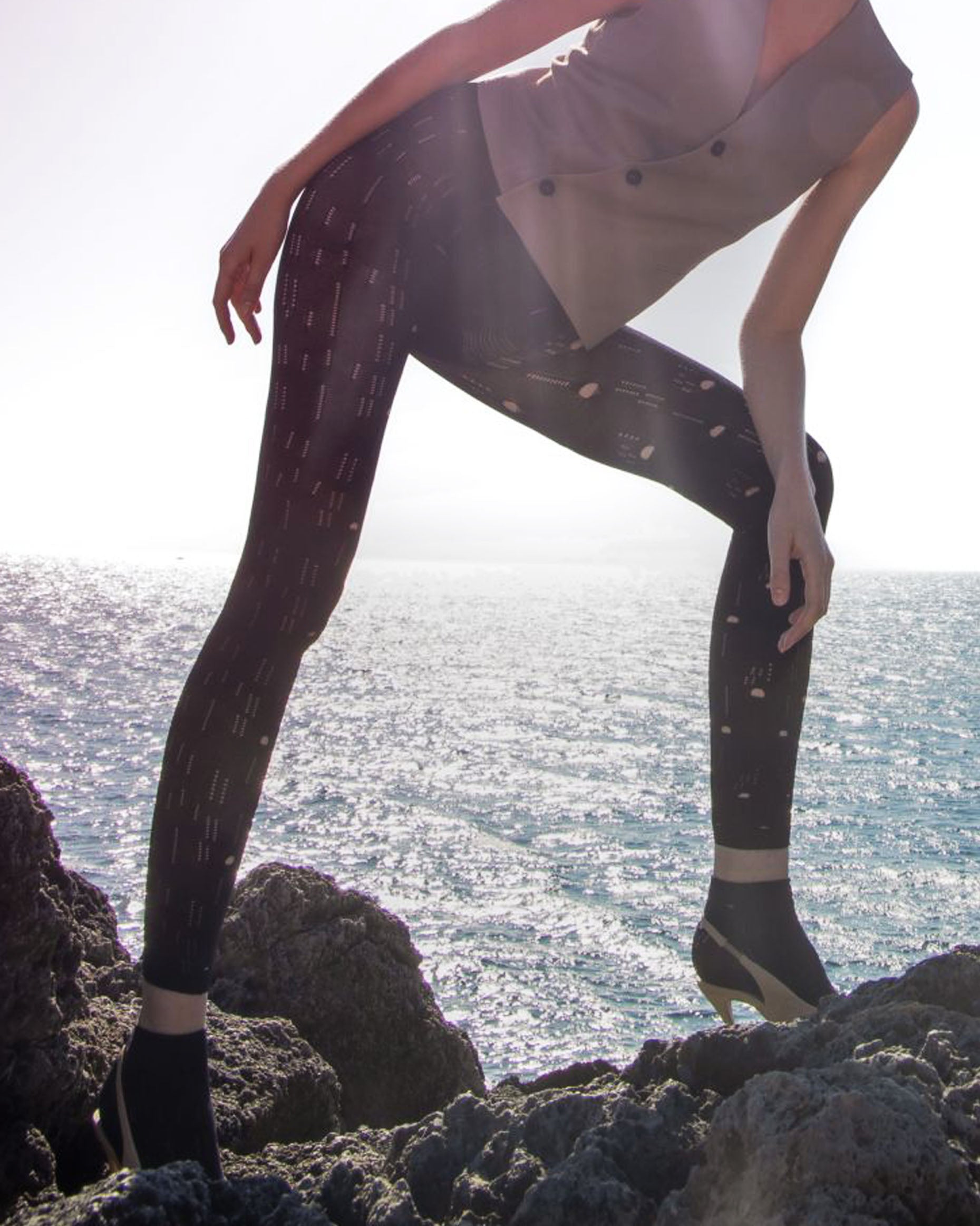 Trasparenze Sirius Leggings - Black knitted footless tights with a distressed pattern of open holes and ladders, high waist and plain cuff.