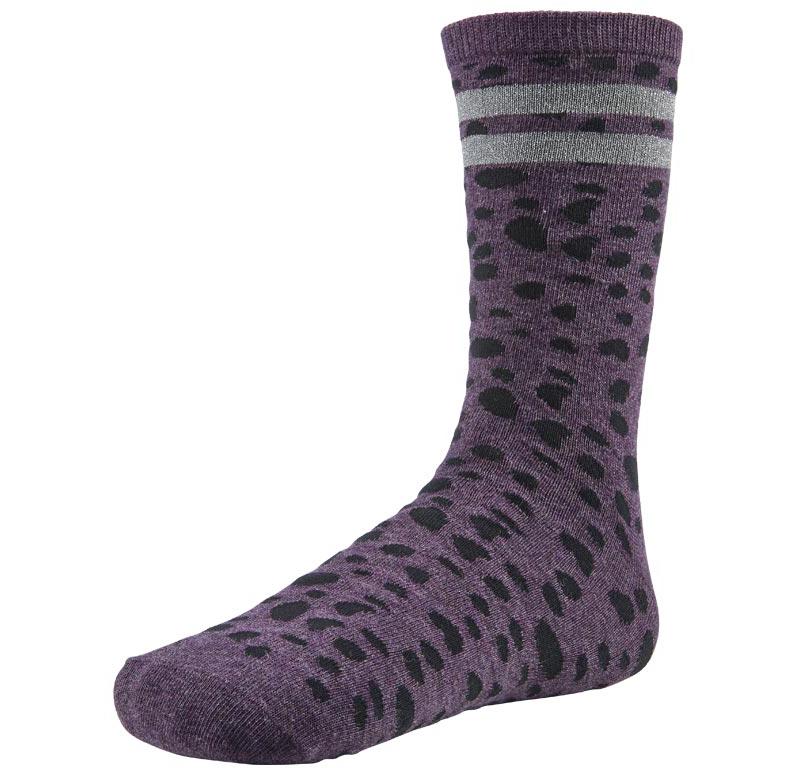 Ysabel Mora 12658 Purple Animal Pattern Cotton Socks with leopard print and silver glitter sport striped cuff