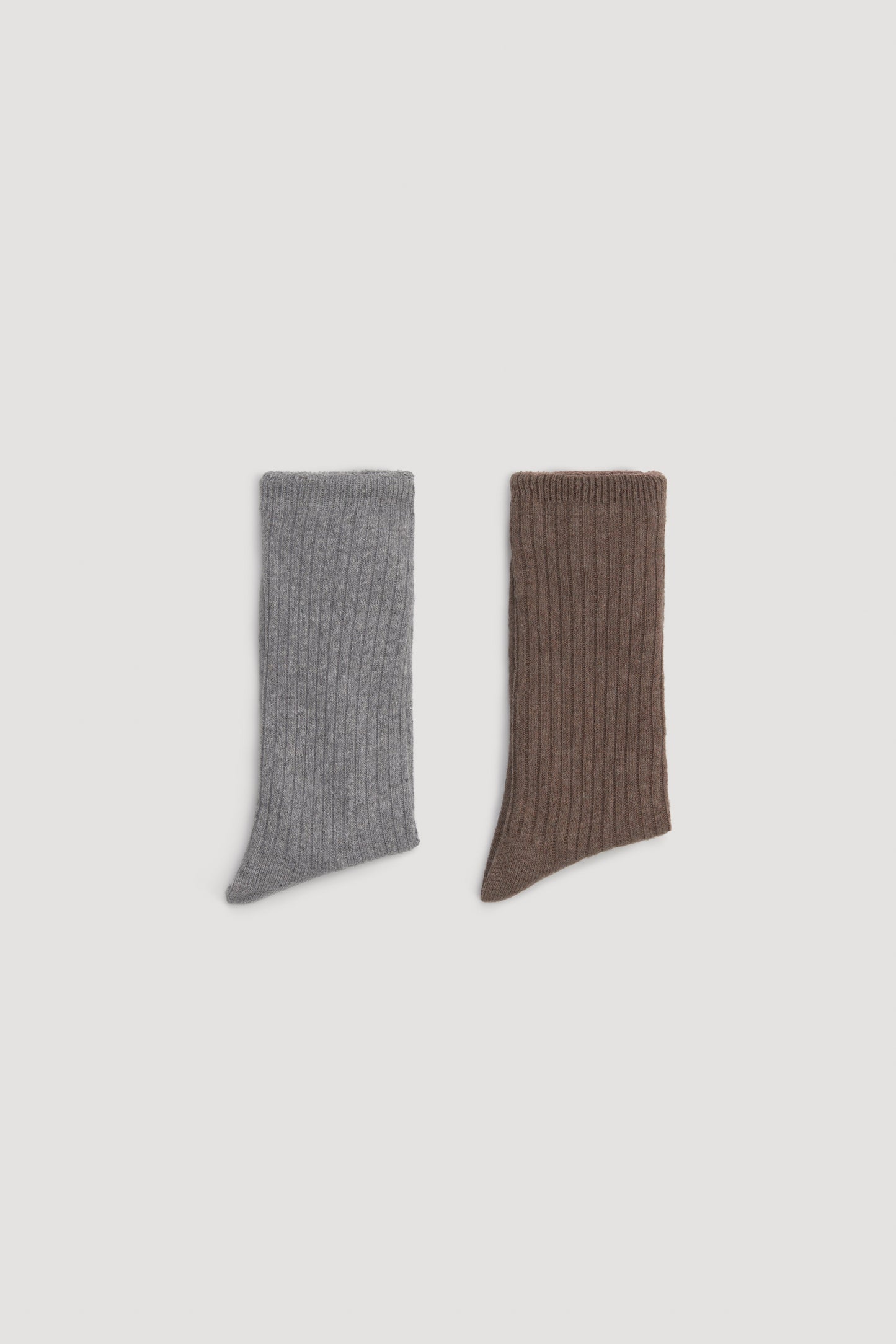 Ysabel Mora Double Sock - Light brown and grey soft and warm fleece lined knitted ribbed socks with soft top cuff.