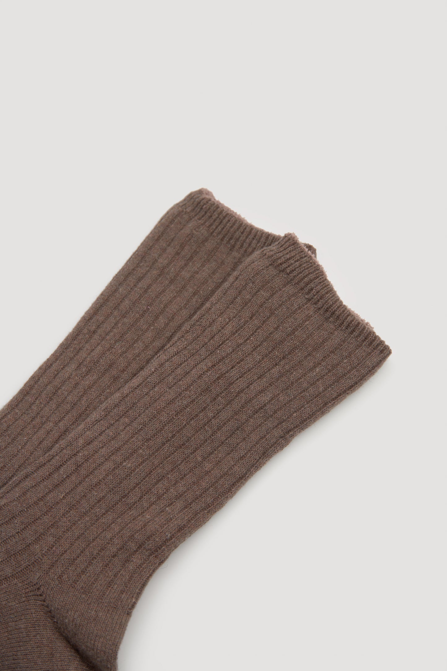 Ysabel Mora Double Sock - Light brown soft and warm fleece lined knitted ribbed socks with soft top cuff.