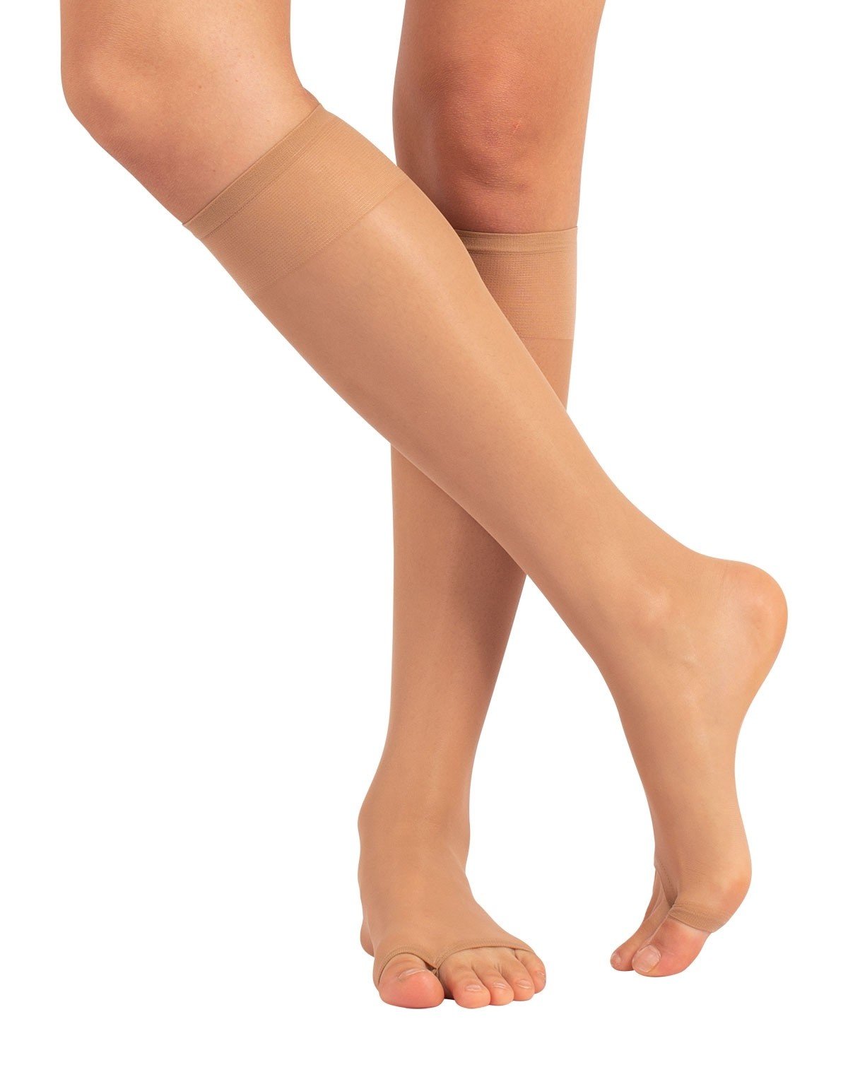 Calzitaly 16236 Open-toe knee-high socks - sheer nude 10 denier toeless pop-socks, perfect for wearing with sandals and peep-toe shoes