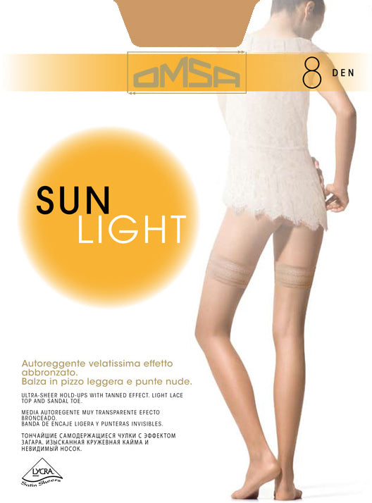 Omsa Sunlight Autoreggente - ultra transparent 8 denier hold ups / stay ups with plain top (with silicone), available in nude, tan and black