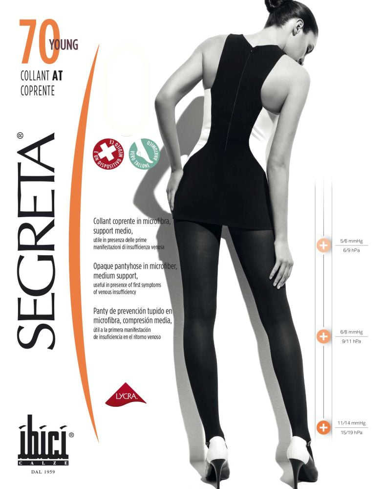 Ibici Segreta Young 70 - 70 denier matte opaque medium strength compression support tights, ideal for varicose veins and long haul flights