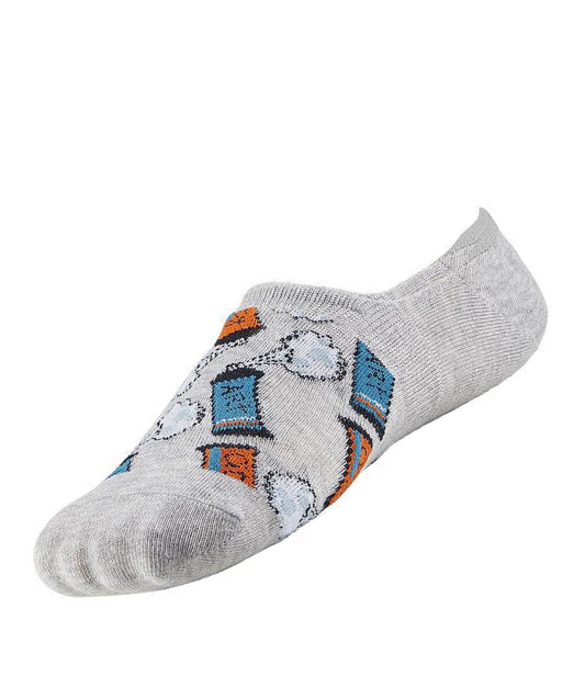 Ysabel Mora 22773 Spray Paint Low Sock - Light grey low ankle cotton sneaker no show socks with a spray paint can pattern in light blue and orange. This sock has silicone inside the heel to help prevent them from slipping off.