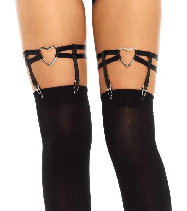 Leg Avenue 2332 Dual strap heart garters - Dual strap elastic thigh high garter suspender with heart.