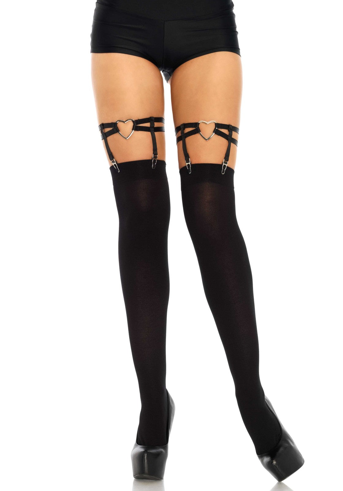 Leg Avenue 2332 Dual strap heart garters - Dual strap elastic thigh high garter suspender with heart.