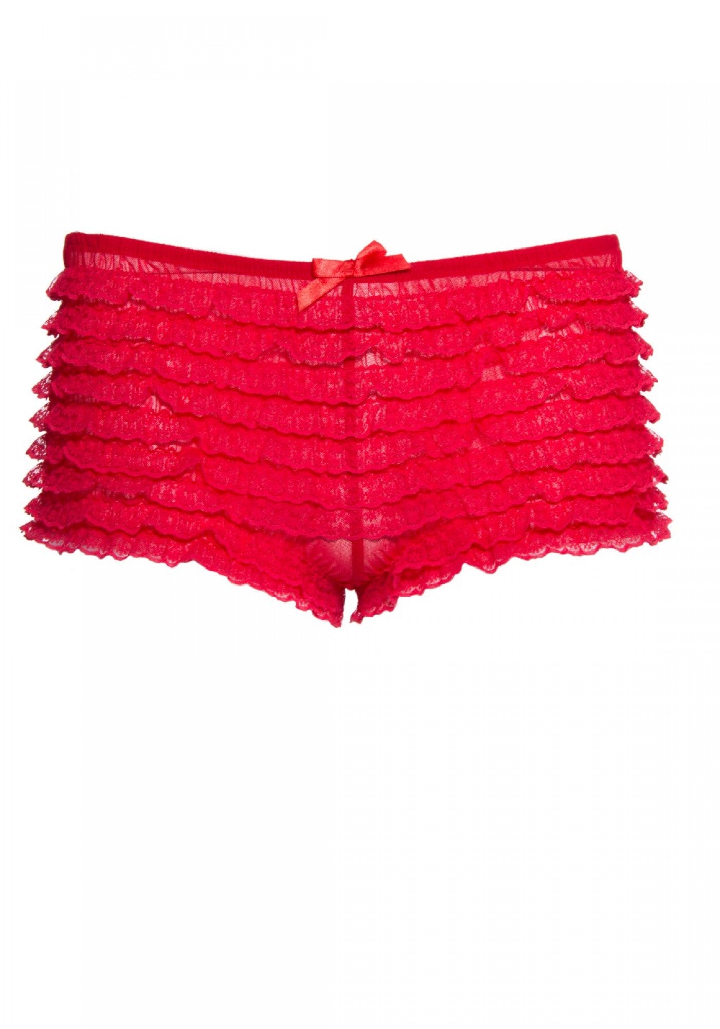 Leg Avenue 2985 Lace Ruffle Tanga Short - red frilly knickers boxer briefs