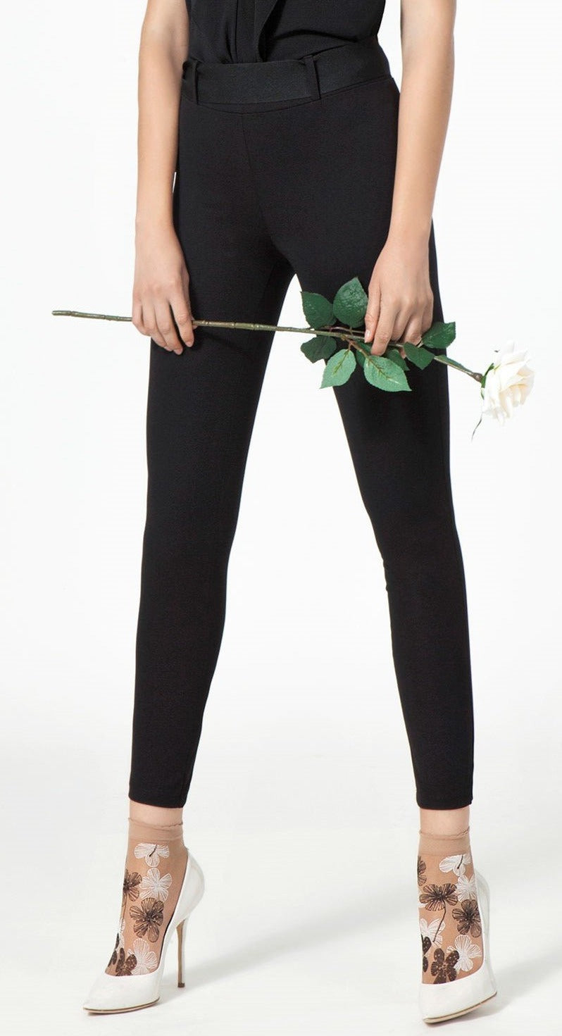 Omsa 3031 Special Leggings - High waisted trouser leggings with black ribbon. Available in blue and black. 
