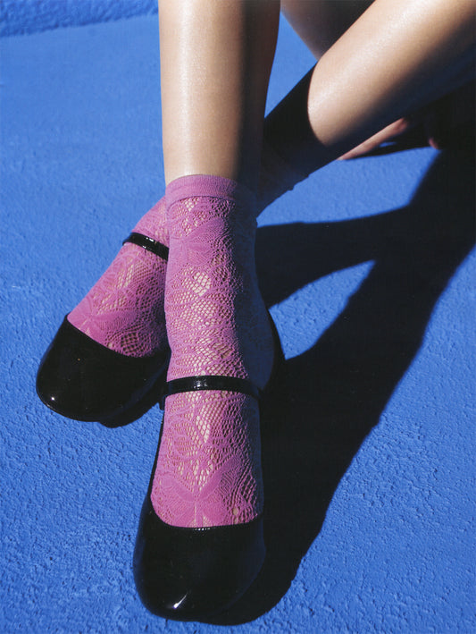 Omsa 3105 Fable Calzino - fashion lace fishnet ankle socks in pink, black and white