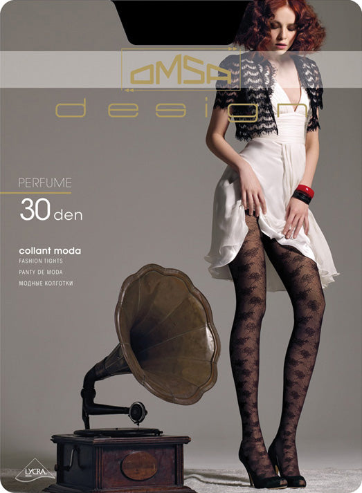 Omsa 3287 Perfume Collant - floral lace fashion tights, available in black, brown and wine