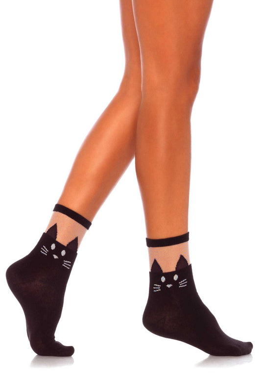 Leg Avenue 3937 Black Cat opaque anklet - black cat ankle sock