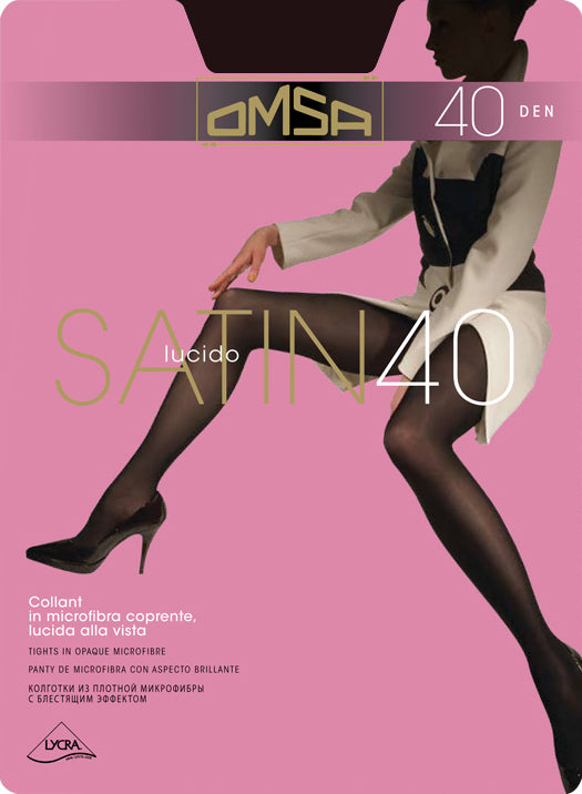 Omsa Satin 40 Collant - Dark chocolate brown semi-opaque glossy satin finish tights with cotton gusset, flat seams and high comfort waist.