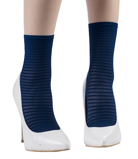 Emilio Cavallini 5D04.5.8 Thin Striped Ankle Socks - sheer navy blue fashion ankle socks with horizontal stripes