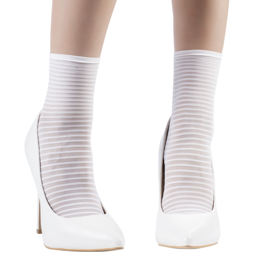Emilio Cavallini 5D04.5.8 Thin Striped Ankle Socks - sheer white fashion ankle socks with horizontal stripes