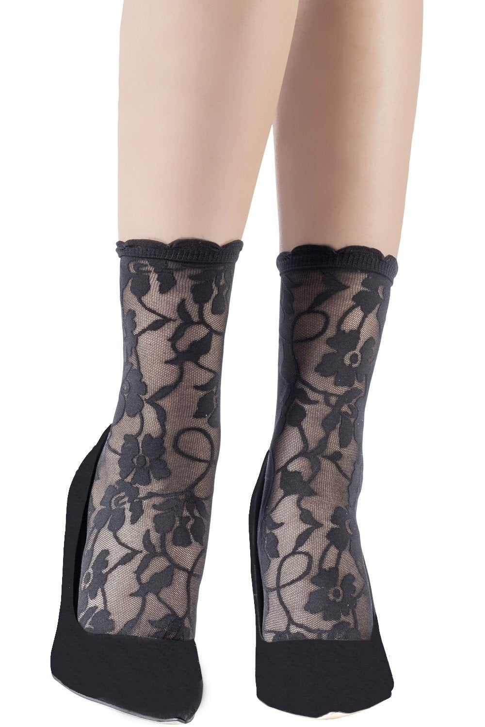 Emilio Cavallini 5C80.5.8 Contemporary Lace Socks - black floral lace fashion ankle socks
