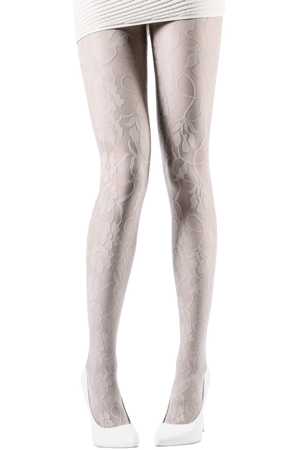Emilio Cavallini Contemporary Lace Tights - floral and swirl lace tights in white