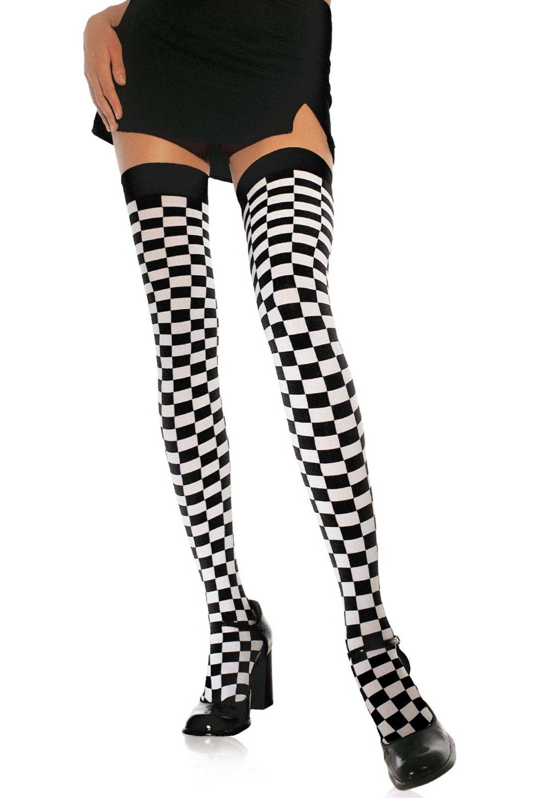 Leg Avenue 6281 Checkerboard Thigh Highs - black and white chess board over the knee socks
