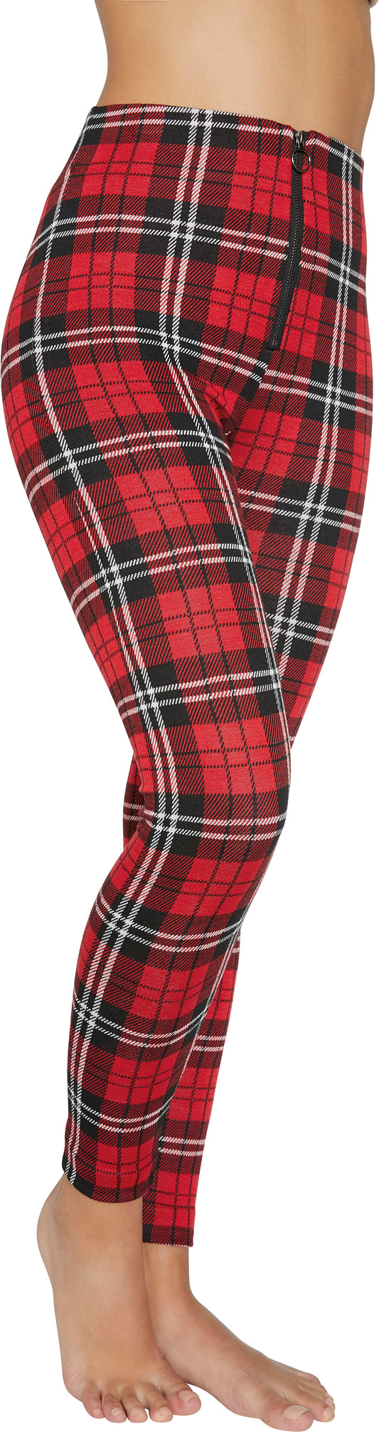 Ysabel Mora 70257 Tartan Treggings - Skinny classic red tartan stretch trouser leggings with high waist and front zip.