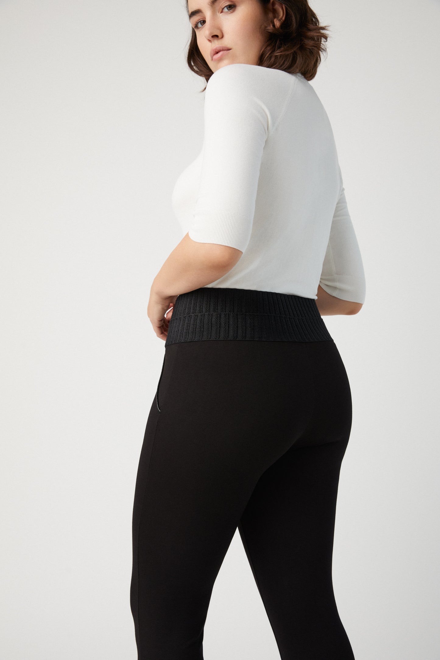 Ysabel Mora 70271 Leggings - High waisted trouser leggings with black faux buttons on the sides and deep ribbed textured elasticated slimming waistband.