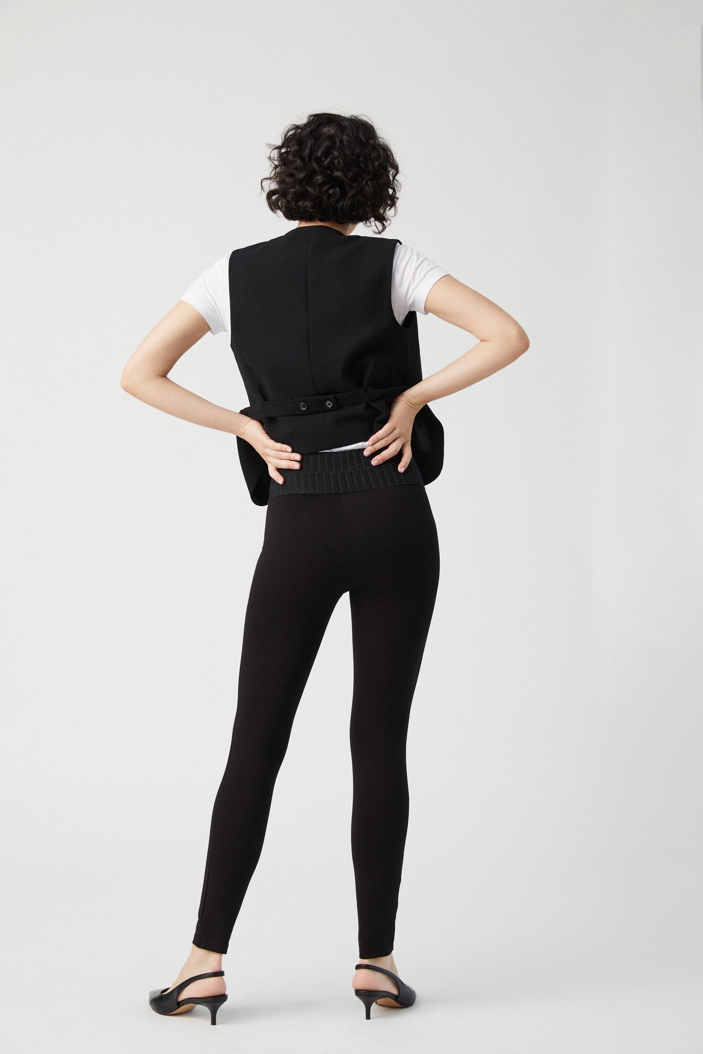 Ysabel Mora 70271 Leggings - High waisted trouser leggings with black faux buttons on the sides and deep ribbed textured elasticated slimming waistband.