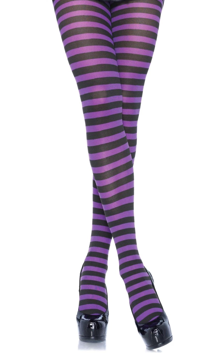 Leg Avenue 7100 Nylon Stripe Tights - purple and black horizontal striped pantyhose