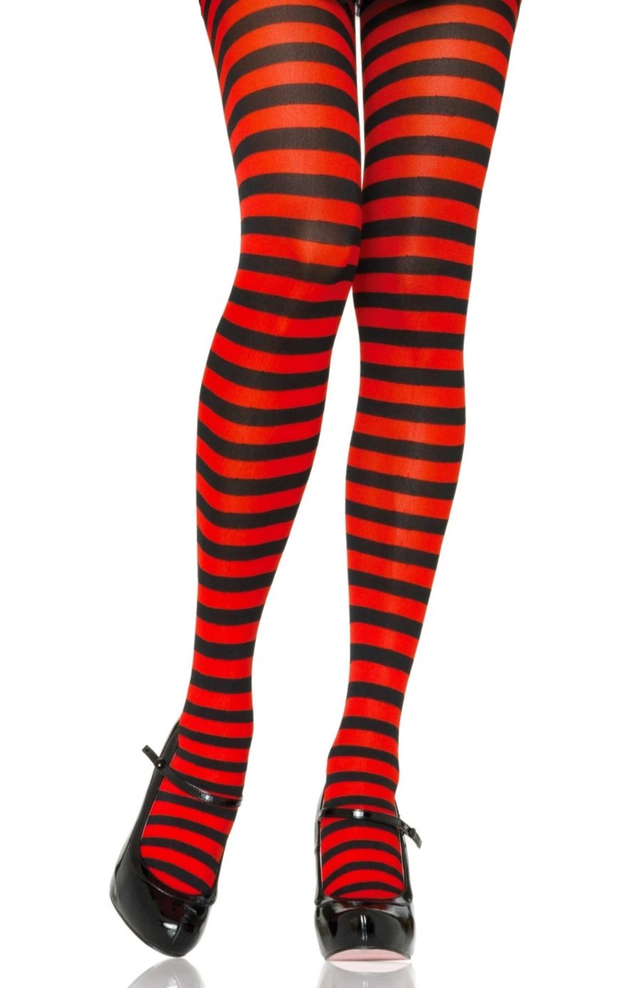 Leg Avenue 7100 Nylon Stripe Tights - red and black horizontal striped pantyhose