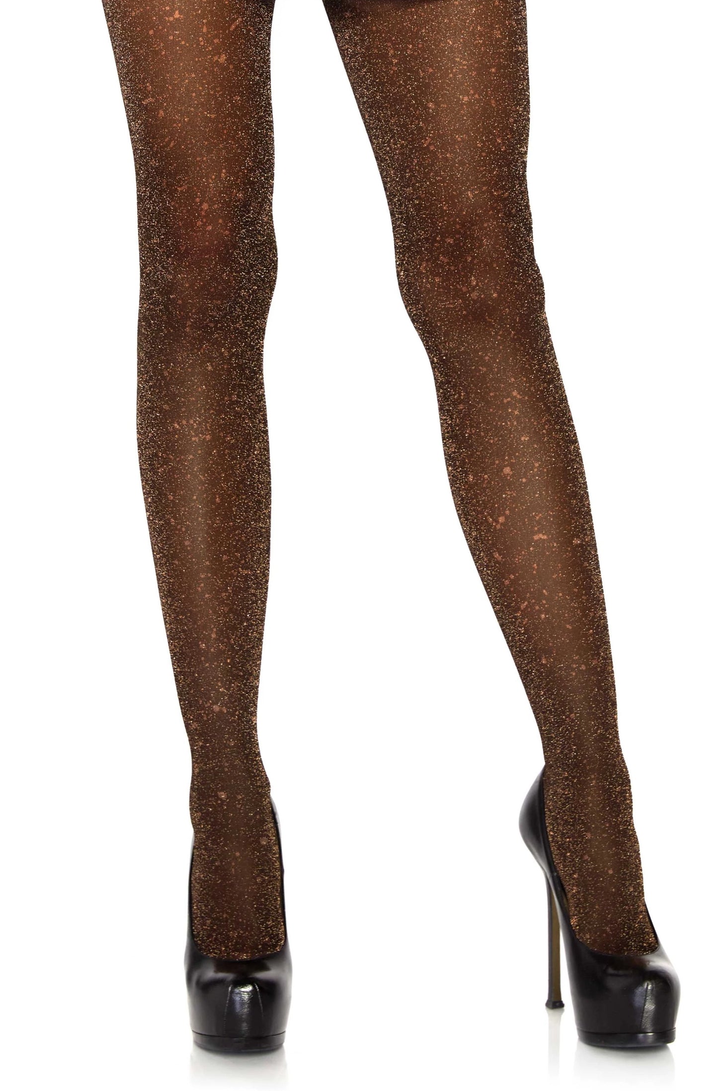 Leg Avenue 7130 Lurex sheer pantyhose - black and copper sparkly glitter tights