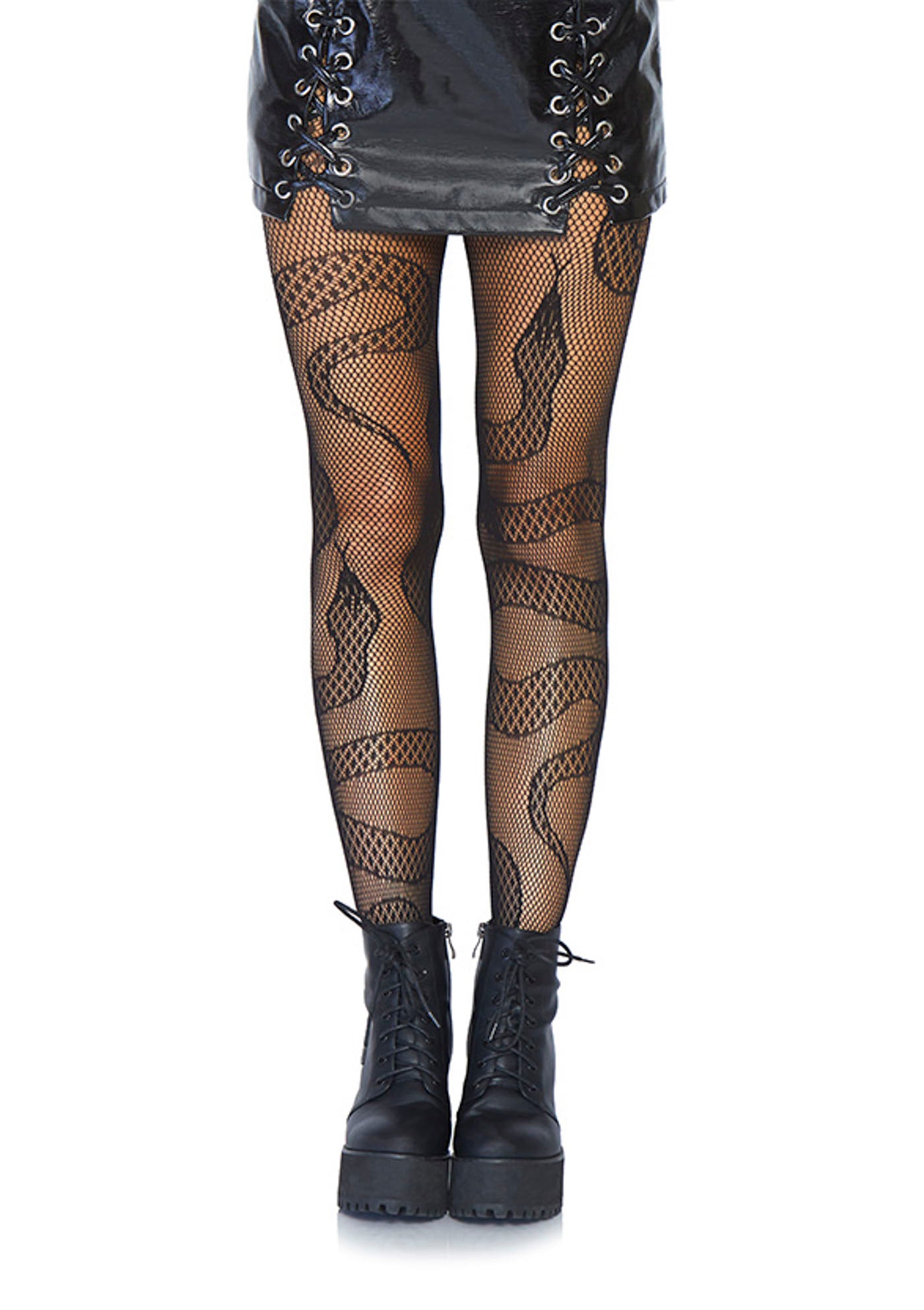 Leg Avenue 8143 Snake net tights - black openwork fishnet tights with all over snakes