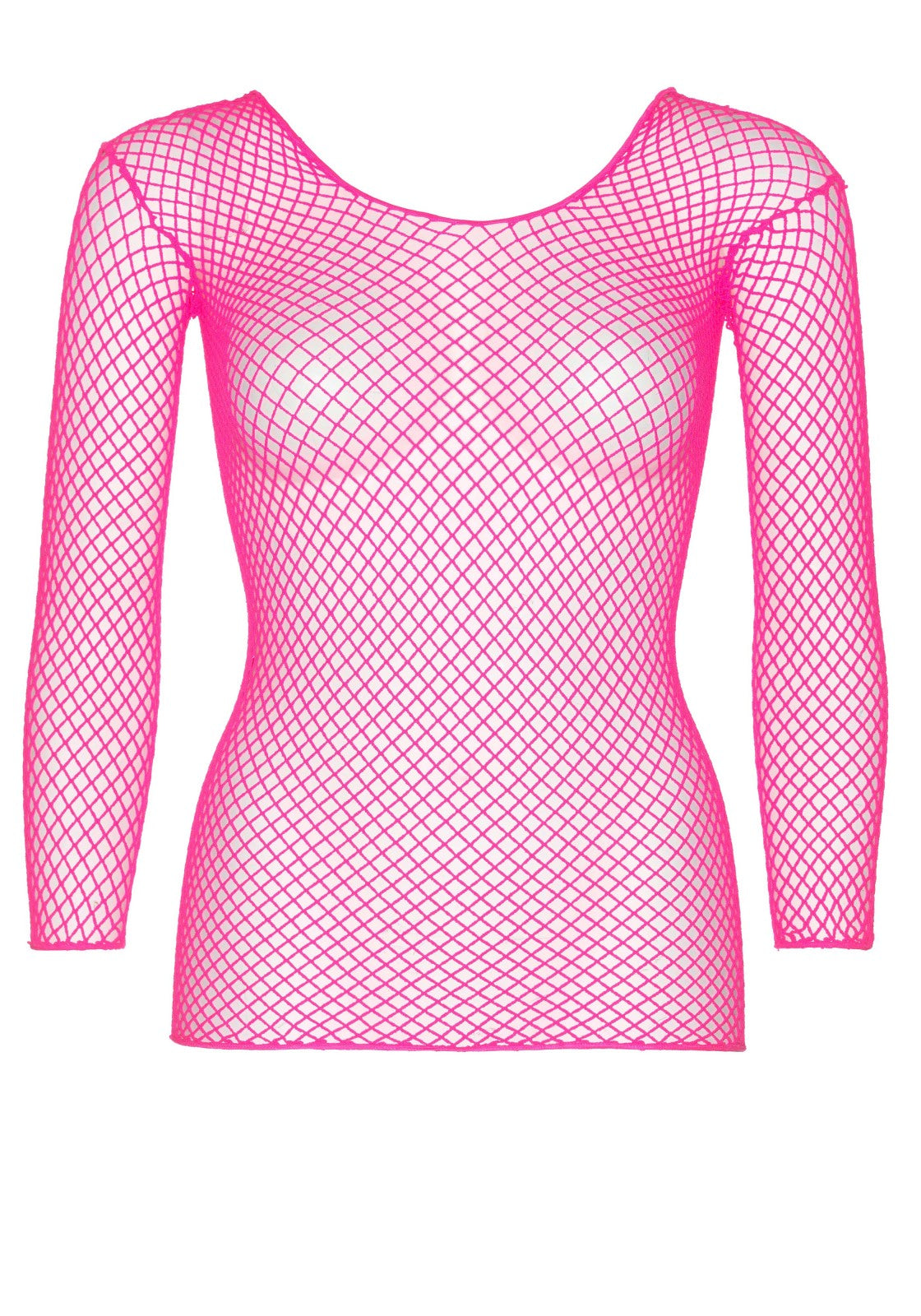 Leg Avenue 8278 Long Sleeves T-Shirts - neon pink fishnet mesh top