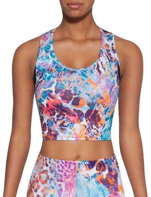 BasBlack Caty Top 30 - multicoloured leopard print cropped sports bra top