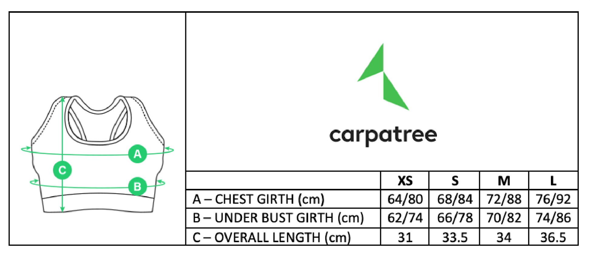 Carpatree - Size Charrt