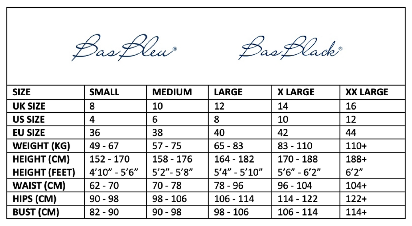 BasBleu and BasBlack Size Chart