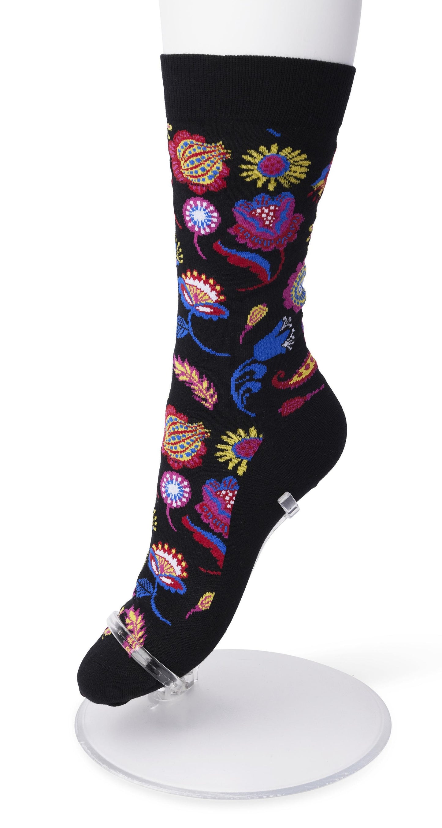 Bonnie Doon BP211121 Flower Fantasy Sock - Black cotton ankle socks with a woven multicoloured floral pattern.