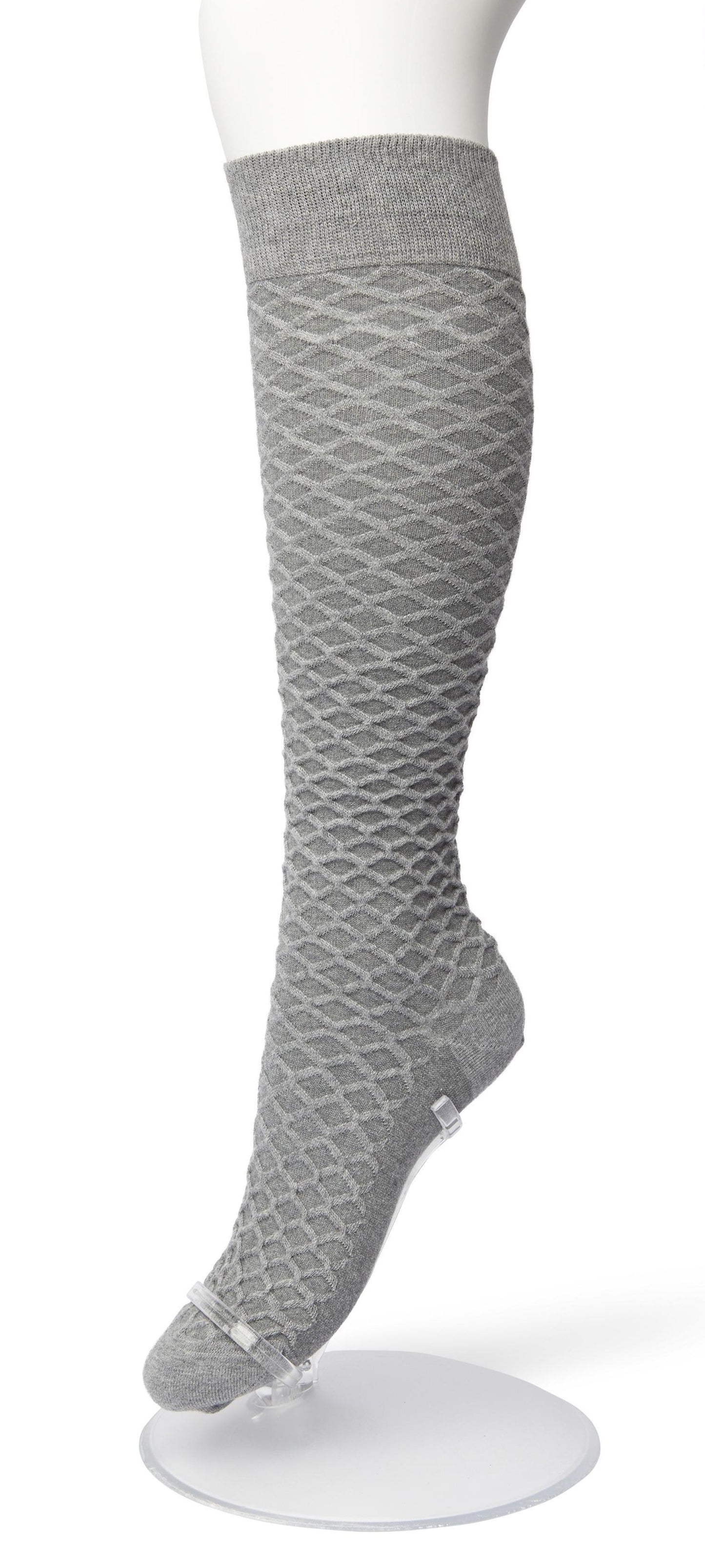 Bonnie Doon BP211506 Cable Knee-highs - Grey (medium grey heather) soft and warm knitted knee-high socks with a criss-cross diamond textured pattern