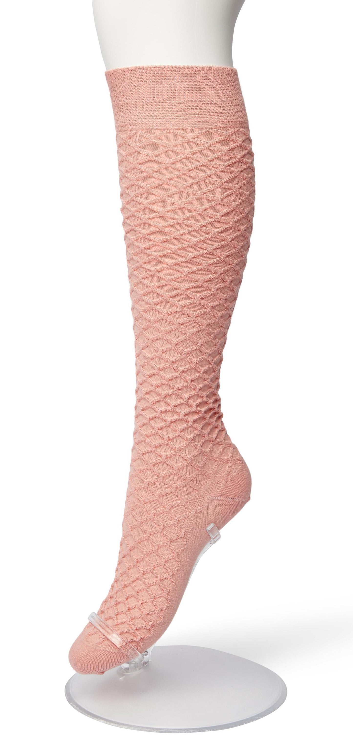 Bonnie Doon BP211506 Cable Knee-highs - Pale Pink (almost apricot) soft and warm knitted knee-high socks with a criss-cross diamond textured pattern