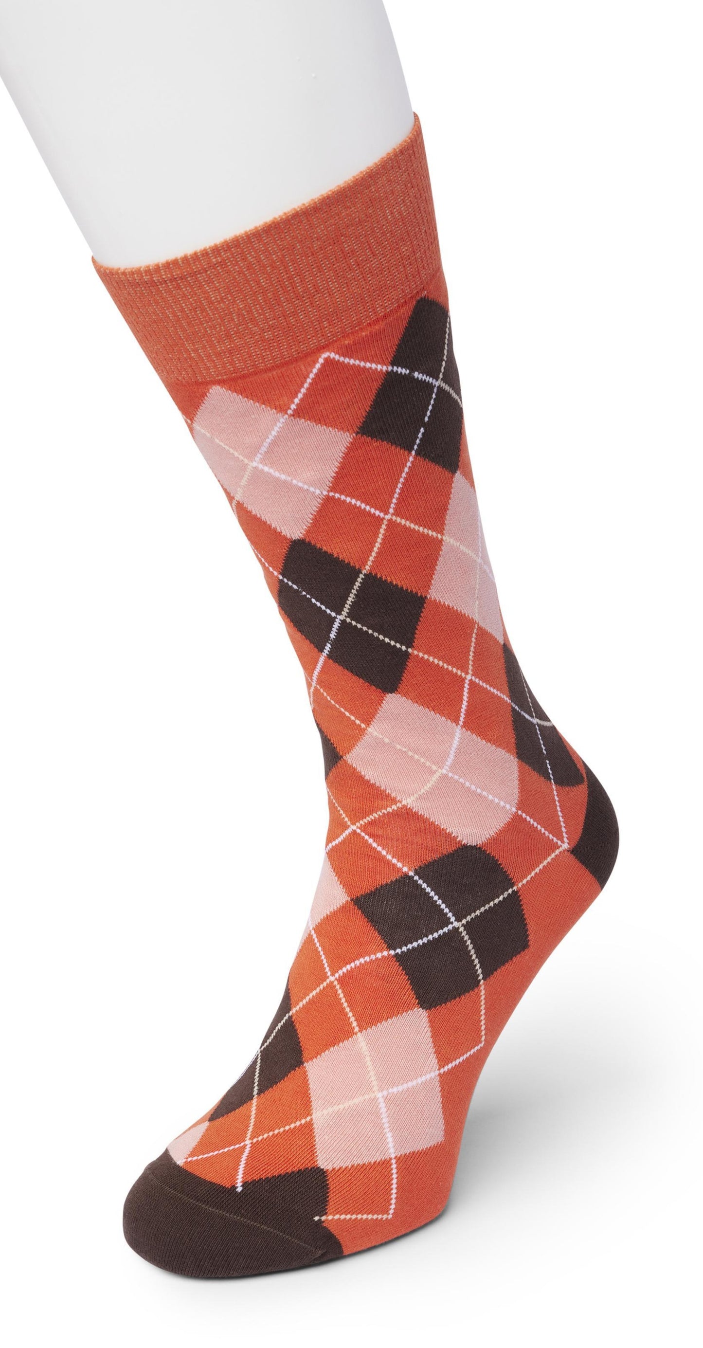 Bonnie Doon BP212113 Argyle Sock - Men's orange, brown and pale pink cotton ankle socks with a golf style diamond argyle tartan check pattern.
