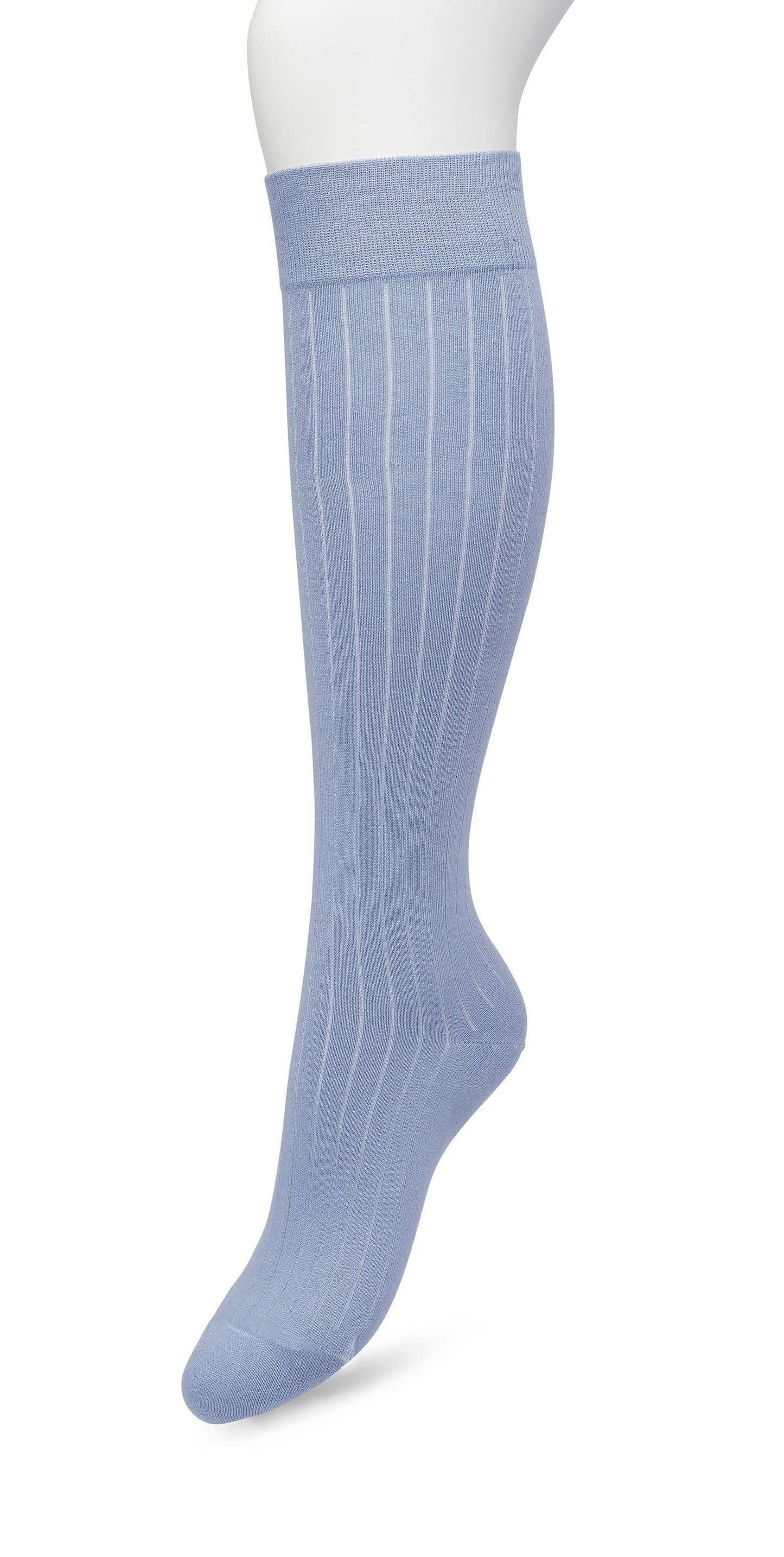 Bonnie Doon Rib Knee High Sock - Pale blue (Citadel) knitted rib knee-high sock with shaped heel, flat toe seam and deep elasticated cuff.