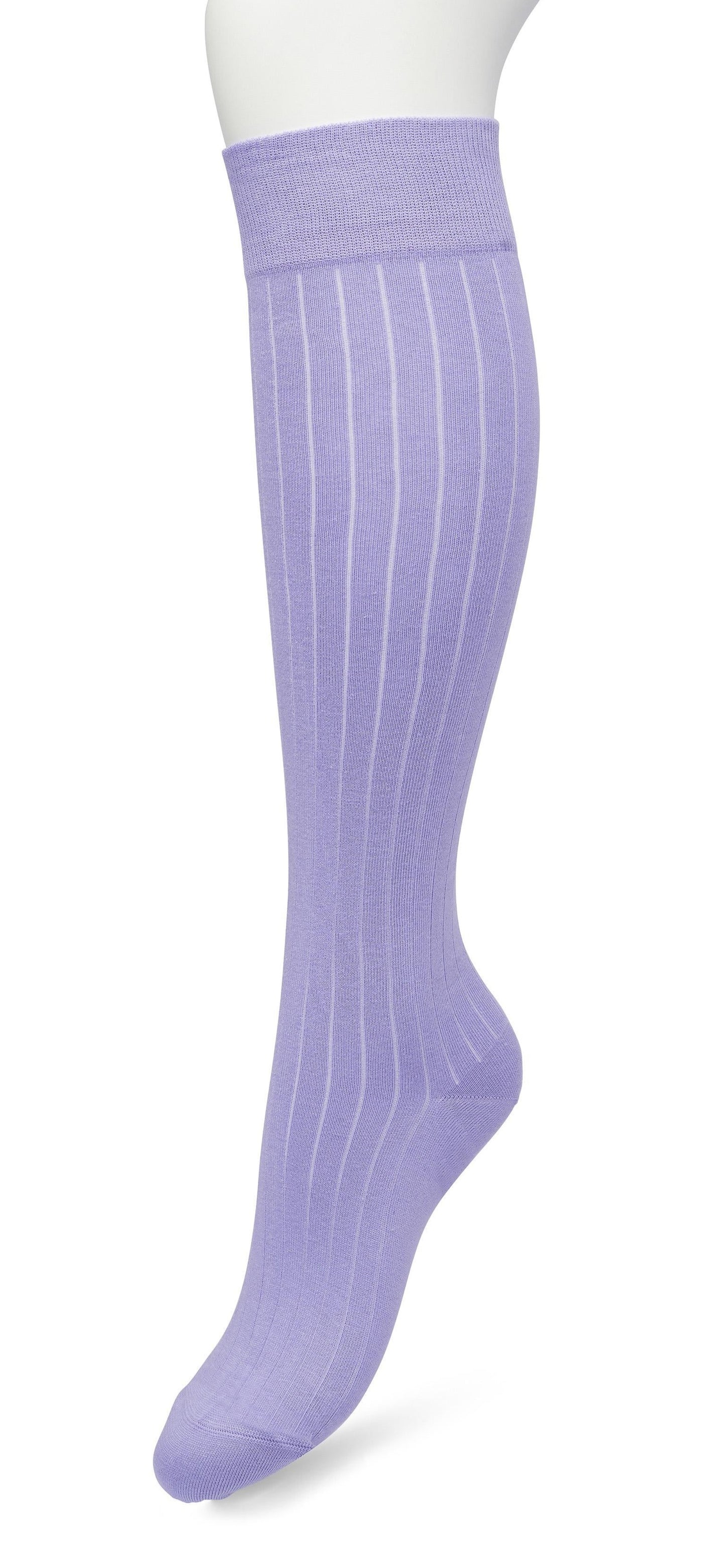 Bonnie Doon Rib Knee High Sock - Lilac purple light knitted rib knee-high sock with shaped heel, flat toe seam and deep elasticated cuff.